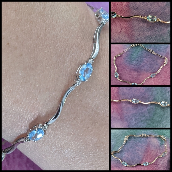 10k White Gold Blue Topaz Bracelet